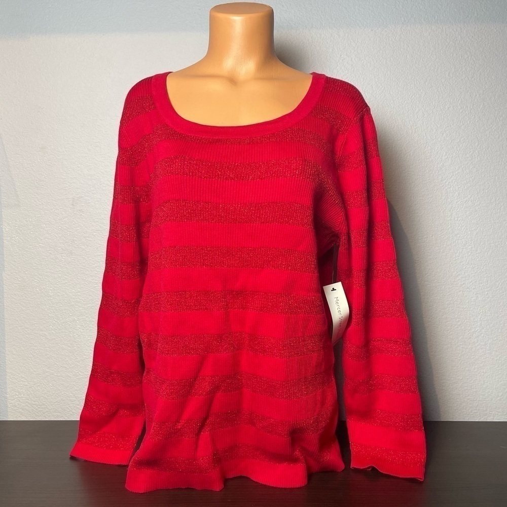 MERCER Streets Studio Shimmer Striped Knit Top (L12)